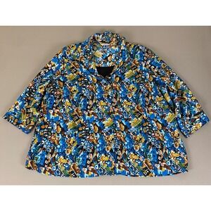 White Stag Tunic Top Women's 4X/4XG Blue Colorful Abstract‎ 3/4 Sleeve Collared